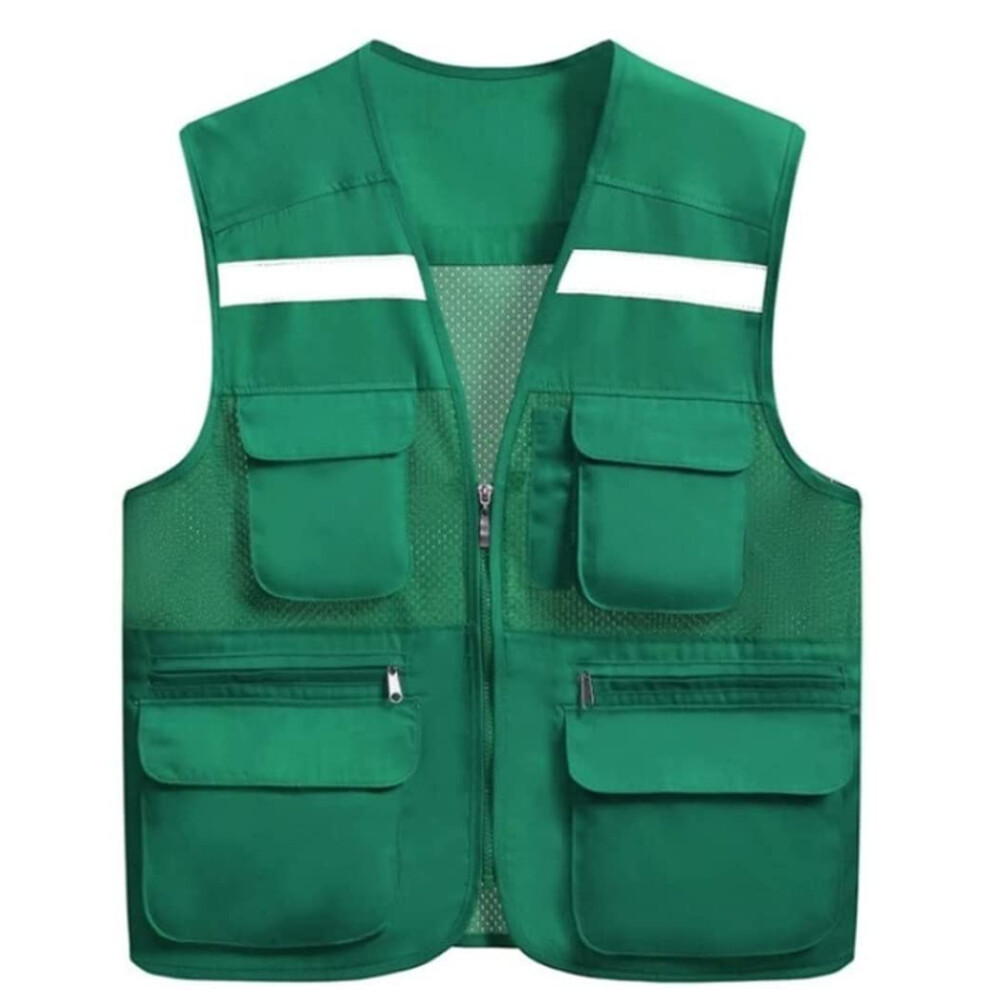 Visibility Safety Vest Green Xl With Reflective Strips Zipper And Multiple Pockets For Work Outdoor 9330225536901