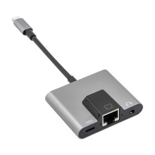 NK-1056 3 in 1 8 Pin Male to 8 Pin Charging + RJ45 Ethernet + 3.5mm Earphone Female Adapter