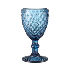 (Blue C) Wine Glass Colored Goblet Vintage Pattern Embossed Glasses Goblets For Party Wedding Anniversary Restaurant Bar-In stock