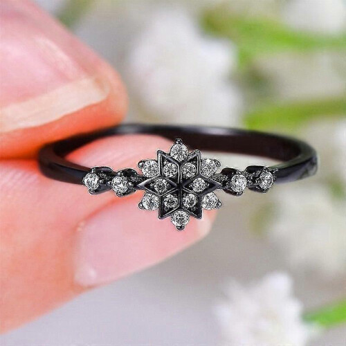 (7, Black Gold) Women Flower Snowflake Ring
