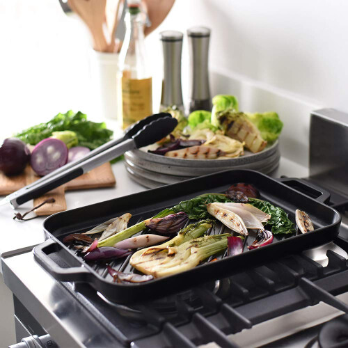 ProCook Matte Black Rectangular Cast Iron Griddle with Ridged Inner Base Enamel Coated Induction & Oven Safe Cookware - 36 x 24 x 3 cm 1