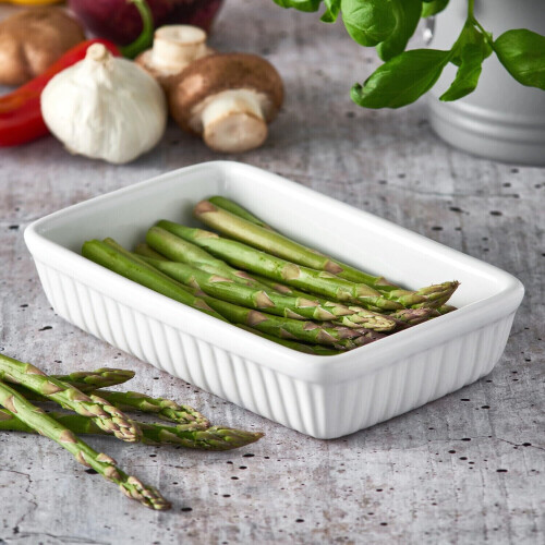 Rectangular Roasting Dish 17.5x5.5x11.5cm White Ribbed Ceramic 18cm Oven Baking Vegetable Tray (2) 1