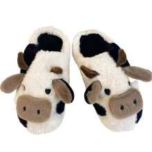 (EU40-41) Plush Cow Slippers Cute Warm Comfortable Cotton Shoes Animal Shape One Stirrup Slippers