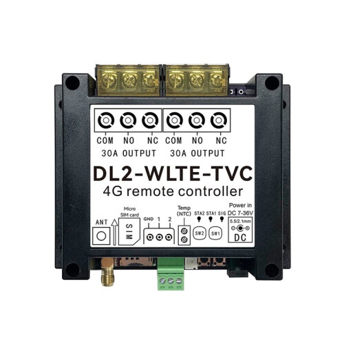 GSM 4G SMS APP Web Remote Controller  DL2-WLTE 30A 2 Channel Relay Output with Temperature Sensor DI Input Alarm
