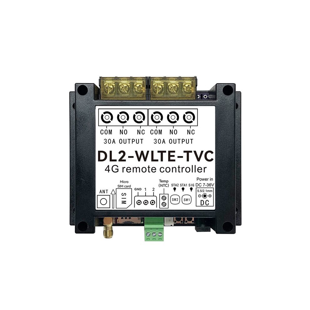 Tauoh Gsm 4G Sms App Web Remote Controller Dl2-Wlte 30A 2 Channel Relay Output With Temperature Sensor Di Input Alarm
