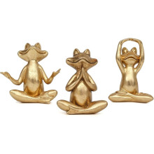 3pcs Gold Frog Figurines Yoga Decor-Frog Yoga Statues for Room Desk Table Home Office Bookshelf Shelves Sculptures Decor