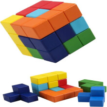 Joc de puzzle din lemn, puzzle 3D Tetris Tangram cu 7 cuburi colorate, compatibil cu copii și adulți