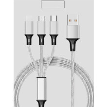 Innovatieve oplaadpartner, nylon gevlochten 3-in-1 snellaadkabel voor universele compatibiliteit, ondersteunt snelladen met hoogwaardige, duurzame