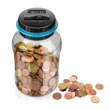 Cofrinho contador de moedas com visor LCD, cofrinho de vidro automático com grande capacidade, cofrinho digital para crianças e amigos.