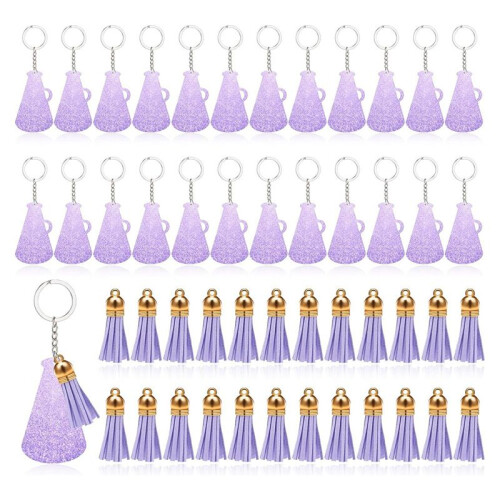 48PCS Acrylic Keychain Blanks, Acrylic Cheer Megaphone Key Chains with Tassel, Clear Blank Keychains Kit