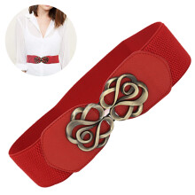 cinto feminino vintage elástico para vestido, com fivela dupla em formato de flor rosa.