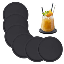 Silikonbrikker, brikker kompatible med drikkevarer, 6 sett med sklisikre koppbrikker, varmebestandig Cup Mate (svart)