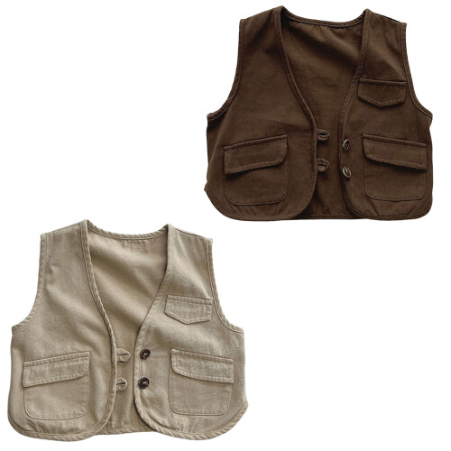 Practical Cotton Sleeveless Garment Minimal for-Khaki 120cm 2