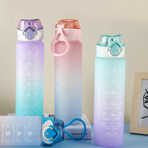 Large Capacity 1000ml Space Cup Water Bottle Plastic Durable Time Scale Frosted Portablecreative Gift High Temperature 2