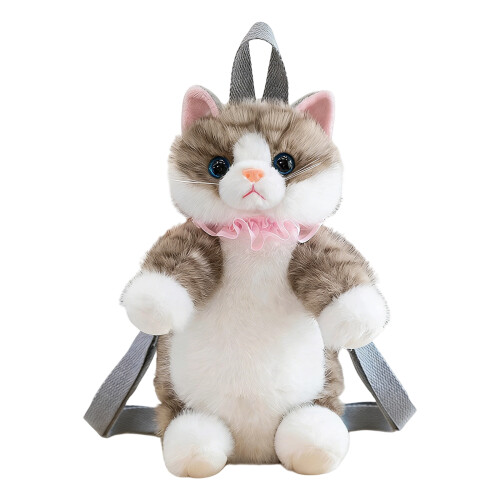 Simulierter Katzen-Plüschtier-Rucksack,-Graues Muster 45CM