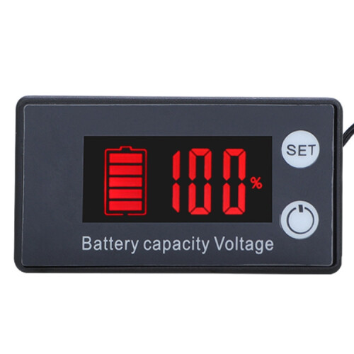 Two-Line Digital Display DC Voltmeter Lead-Acid Lithium Battery Charge Meter,