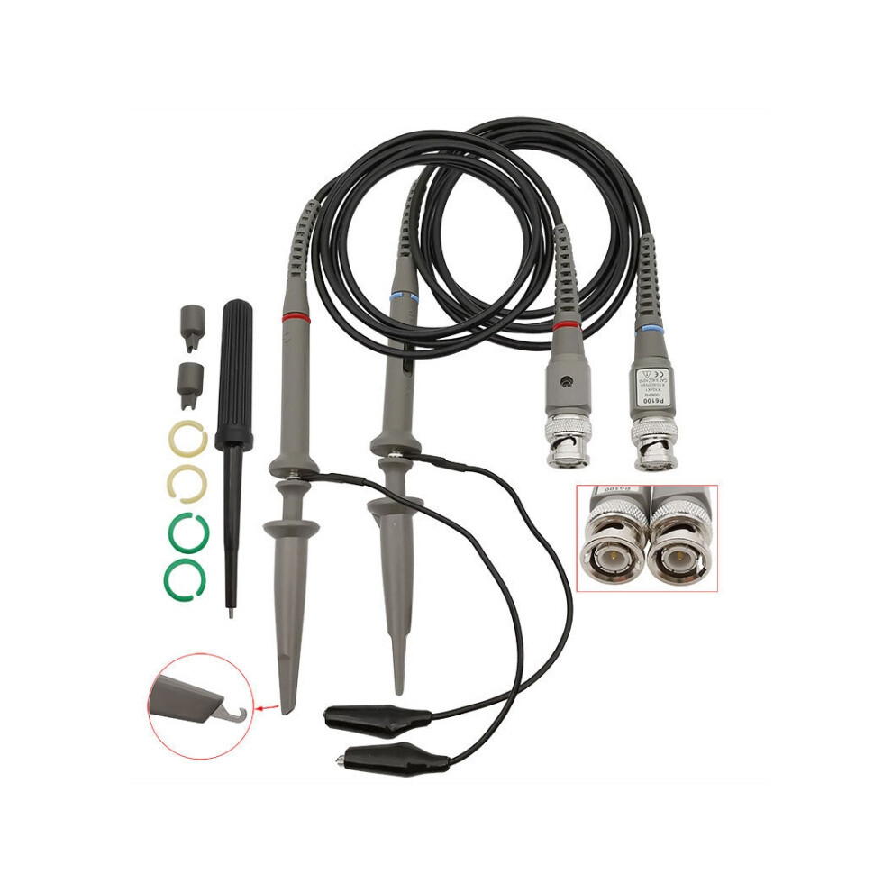 2Pcs P6100 Oscilloscope Probe Dc-100Mhz Bnc Connectors Scope Clip Probe 6083684916885