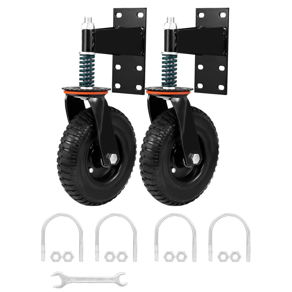 8 Inch Heavy Duty Gate Support Caster, 600Lb Load Capacity Spring Loaded Wheel For Metal Tube Gates, 2 Pack Black 9330225539087