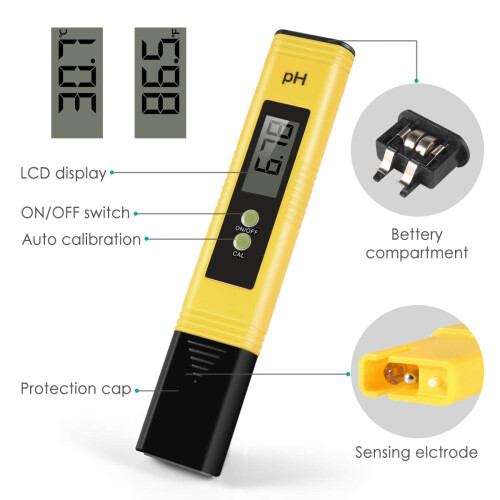 Medidor de pH digital de bolso com eletrodo sensível, fácil de usar e com visor LCD retroiluminado, compatível com leituras precisas em dive 2