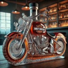 This novel 11-ounce glass decanter is shaped like a whiskey bottle and a motorcycle; featuring a 3D sculpted design; it's an ideal choice for motorcyc