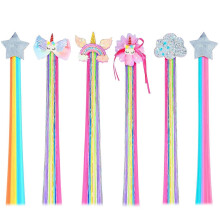 Little World Hair Clips for Girls, 6 Pcs Rainbow Hair Extensions, Unicorn Hair Clips for Girls Toddler Kids Ponytails, Hand-made Cute Glitter Hair Ac