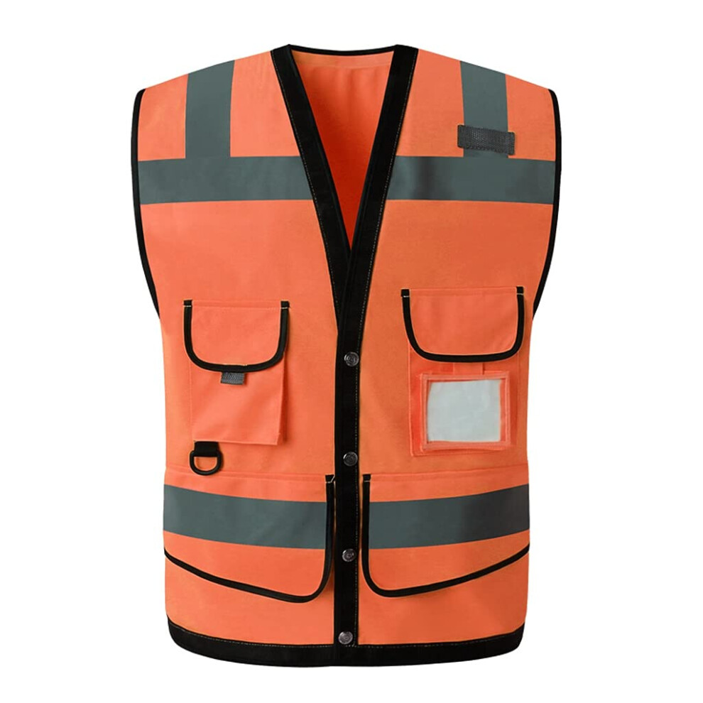 Reflective Safety Vest Visibility Work Vest With Multi Pockets For Construction And Cycling Orange 9073542201670