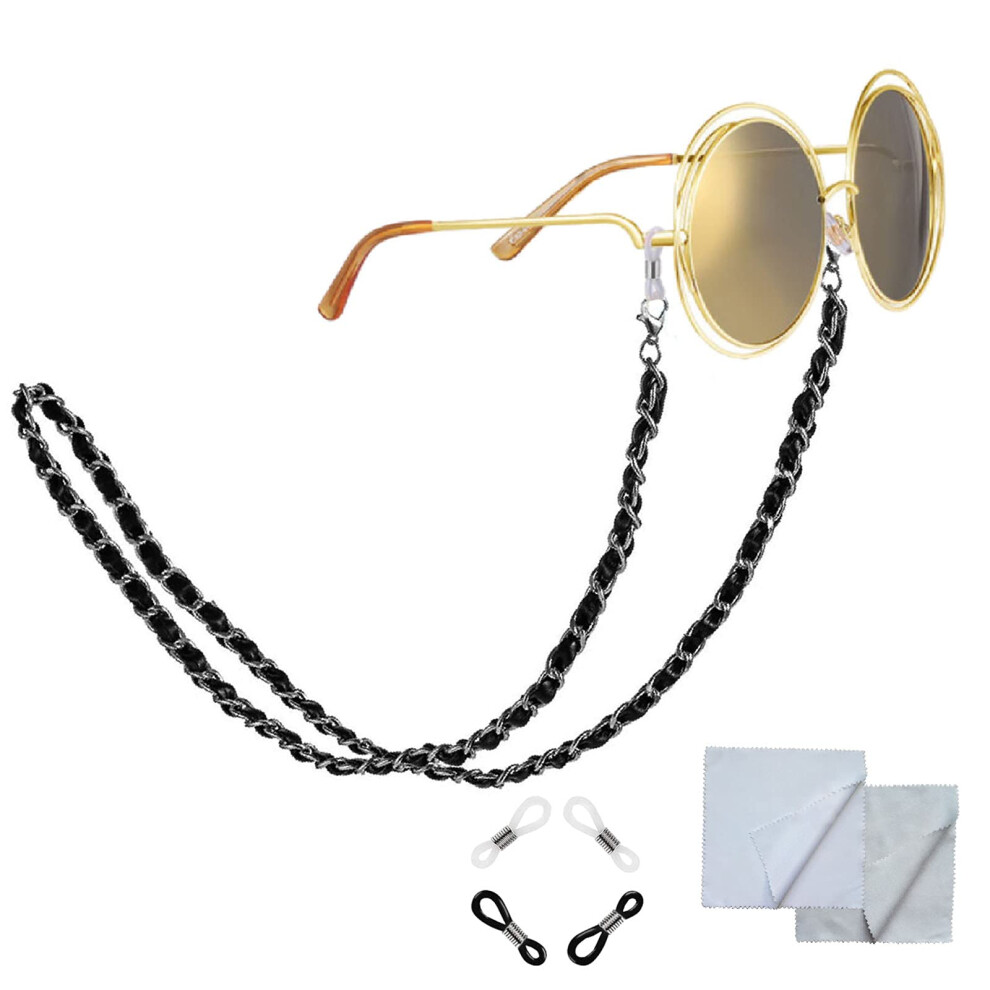 Silver/Black Women's Eyeglass Chain And AntiâSlip Glasses Lanyard With Adjustable Silicone Loops, Lightweight Durable 2ÂInâ1 Necklace