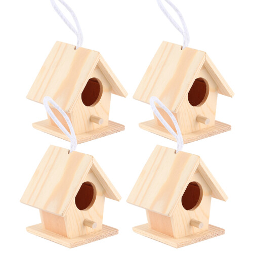 Soft Texture Rustic Decorative Ornaments, Paintable Birdhouse Set With Hanging Rope Compatible with Courtyard Decoration 2