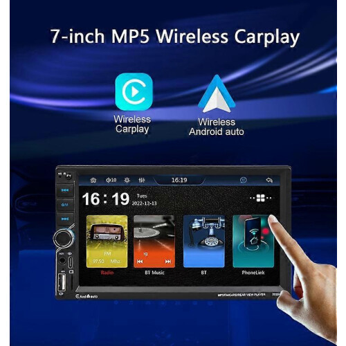 Ασύρματο CarPlay 7'' Διπλό Στερεοφωνικό Αυτοκινήτου Ραδιόφωνο IPS Οθόνη Αφής Blueto 1
