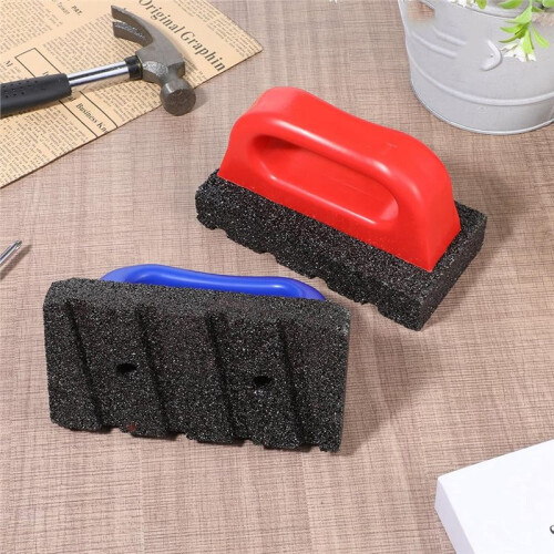 2-Pack Rub Bricks with Handles for Concrete Smoothing, 20 Grit Masonry Tools in Red and 2