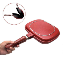 Poêle carrée double face, antiadhésive, pour crêpes, omelettes, camping et sandwichs, 28 cm.