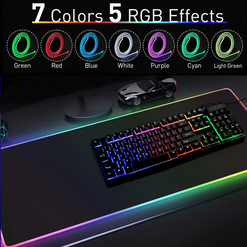 Rgb Gaming Mouse Pad 800X300mm Large Led Mouse Mat Desk Pc Laptop Uk 5076556461126