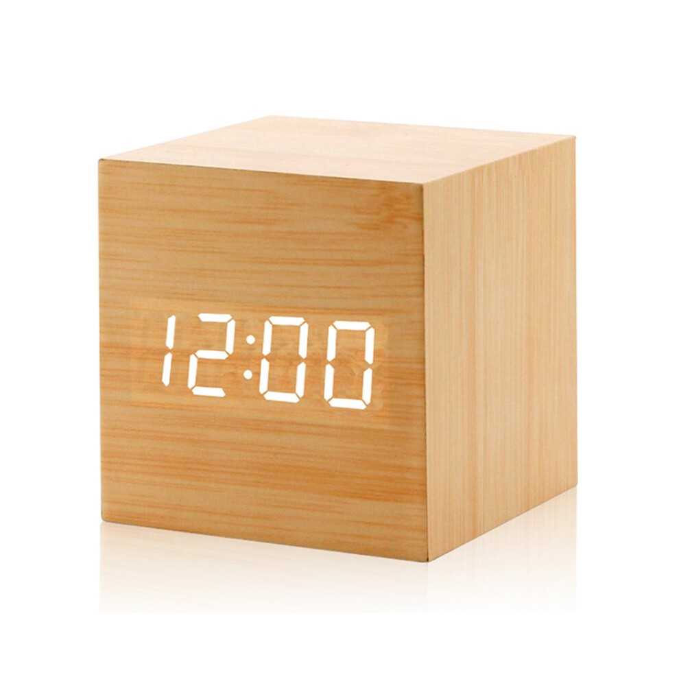 Tauoh Voice Control Wooden Digital Alarm Clock Temp Date 3 Alarms Desktop Electronic Table Clock Usb Powered Led Bedside Clock