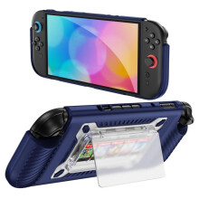 compatible Nintendo Switch 2 Anti-slip Textured TPU Hybrid PC Gaming Console Protective Case with Card Slot(Blue)