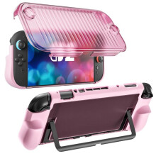 Compatible with Nintendo Switch 2, crystal armor full-coverage top and bottom cover, does not affect the use of the stand/dock (pink full-coverage).