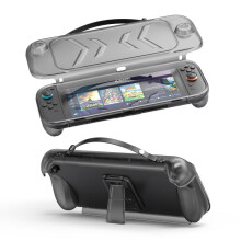 Full-coverage protective case compatible Switch 2 console, including TPU lower shell and ABS upper cover, with stand and handle (transparent black).