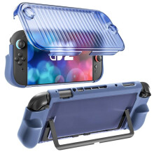 Compatible with Nintendo Switch 2, crystal armor full-coverage top and bottom cover, does not affect the use of the stand/dock (blue full-coverage).