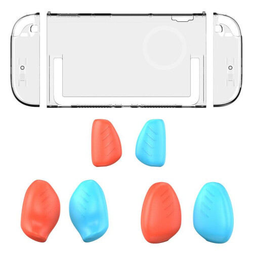 compatible Nintendo Switch 2 Split Design Crystal PC Protective Case with 3 Sizes Ergonomic Grips Clear+ Red Blue