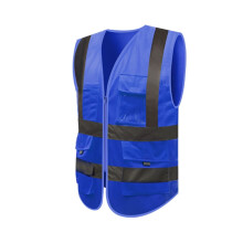 Blue Reflective Safety Vest with Pockets, Breathable Mesh Visibility Work Vest for Outdoor Jobs