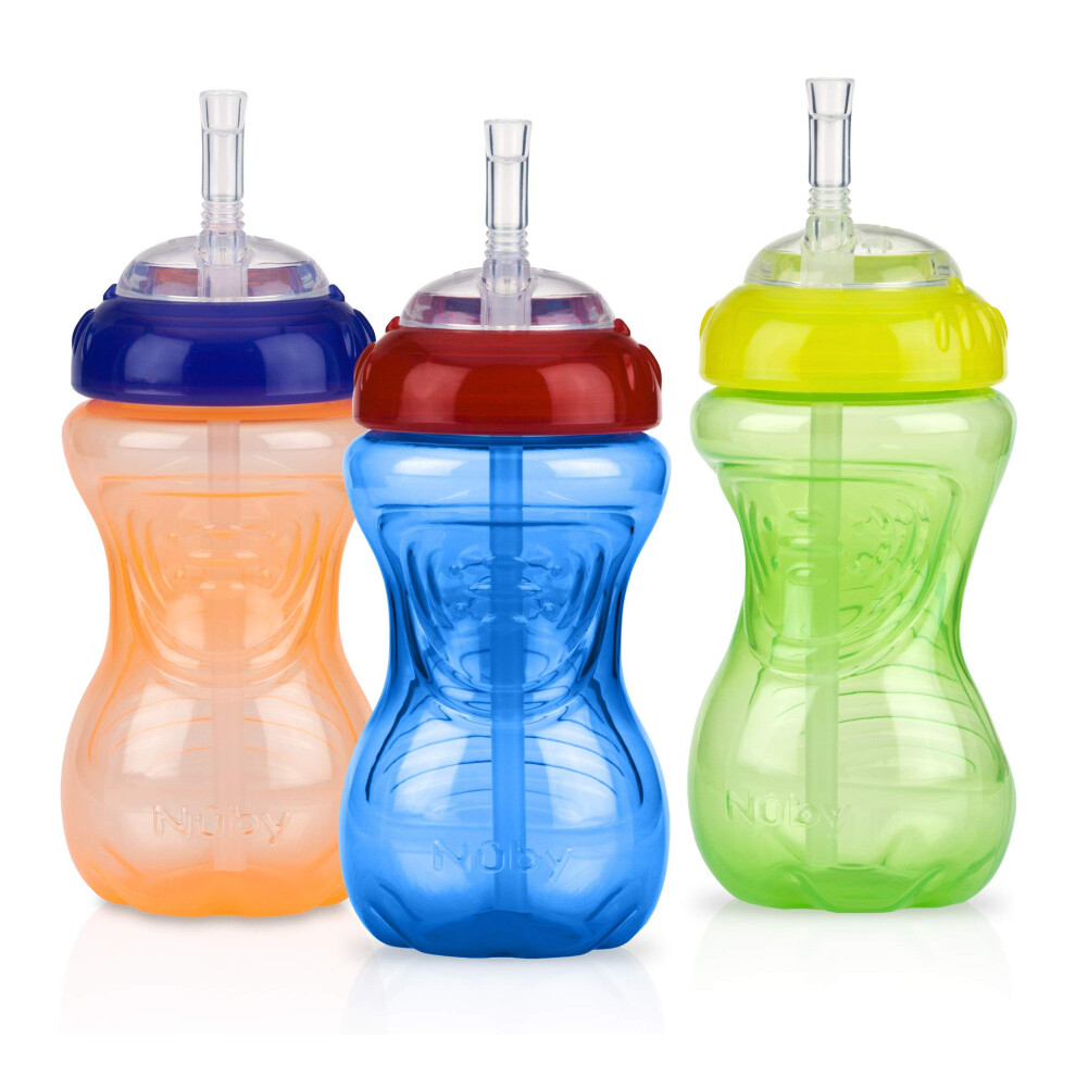 Nuby No-Spill Soft Straw Easy Grip Sippy Cup - Training Cup For Toddlers | Suitable From 12 Months | 300Ml / 10Oz | Pack Of 3