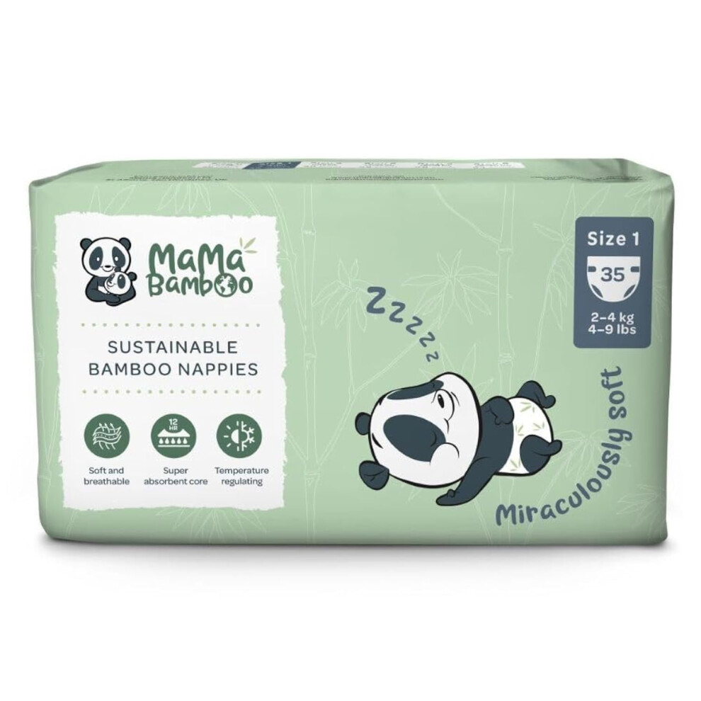 Soft Newborn Eco Sustainable Nappies (Size 1) - Chlorine-Free Hypoallergenic (35 Pcs Per Pack) Mama Bamboo