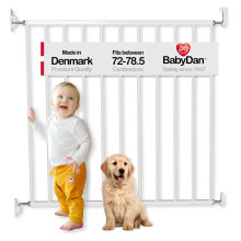 BabyDan Aarhus, 72-78.5 cm, Basic Stair Gate/Baby Gate/Safety Gate, Metal, White, Made in Denmark - (Pet Gate/Dog gate)