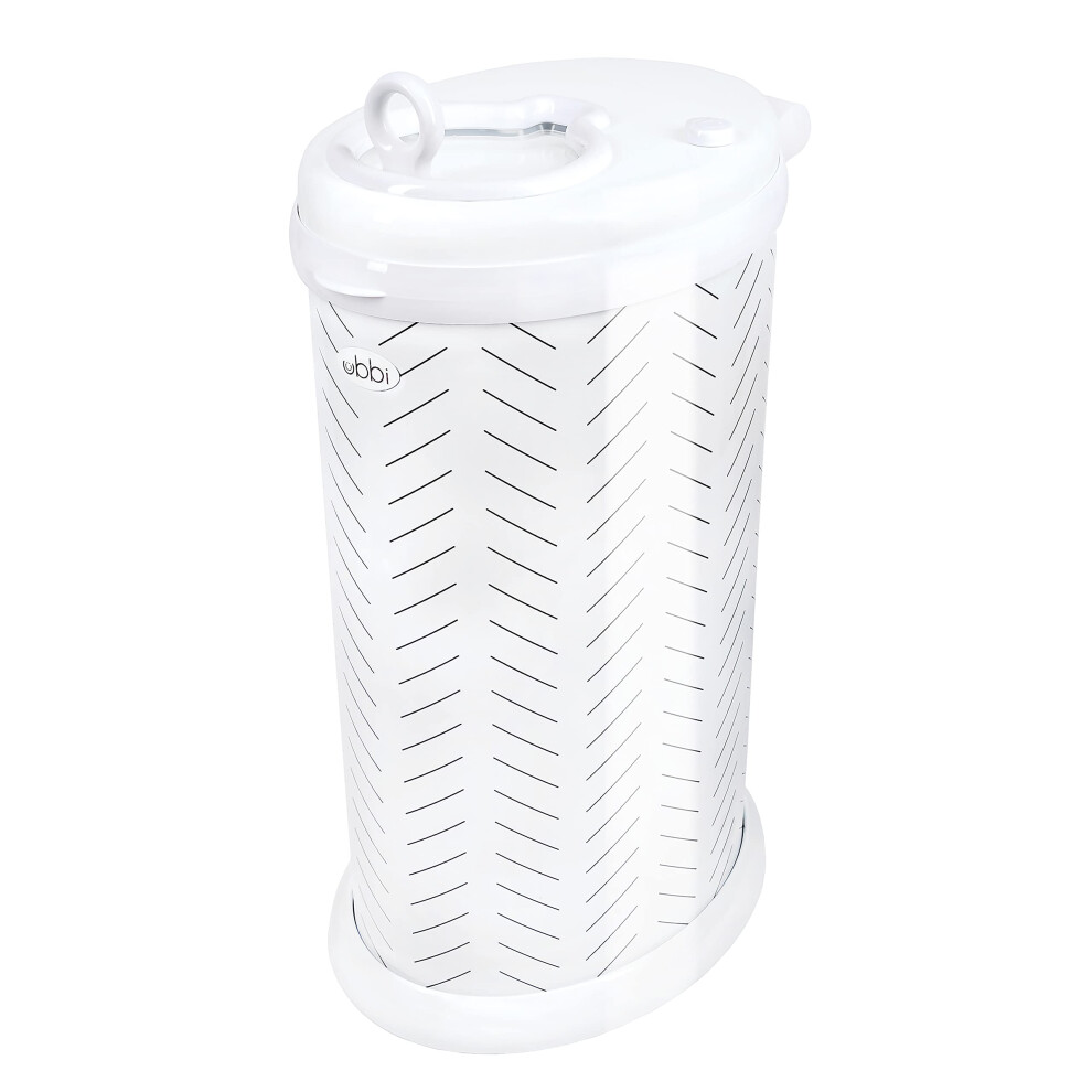 Stainless Steel Nappy Bin, Odour Locking, No Special Bag Required, Award-Winning Diaper Pail, Cassette Free Disposal System, Herringbone Ubbi