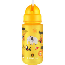 LittleLife Children's Water Bottle With Easy-Access Lid & Straw, 400ml, Yellow Safari