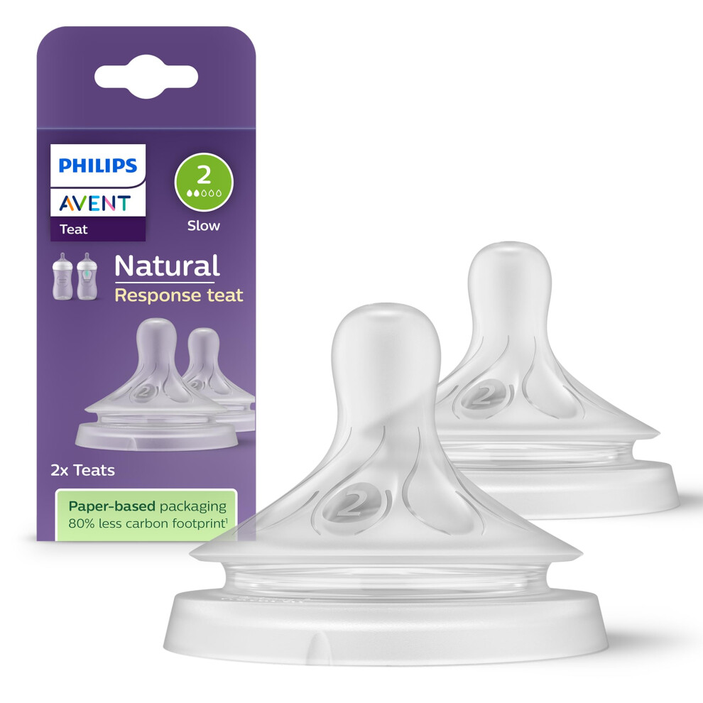 Philips Natural Response Bottle Teat - 2 X Baby Bottle Flow 2 Teats For Newborn Babies, 0+ Months, Bpa Free (Model Scy962/02) Avent