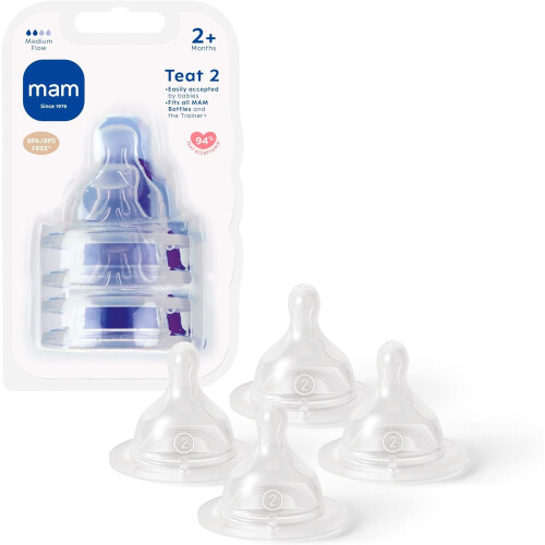 MAM MAM Teats Size 2, Medium Flow, 4 Pack