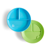 Munchkin Stay Put 2 Pack Baby Suction Plates| Weaning Plates | Blue/Green