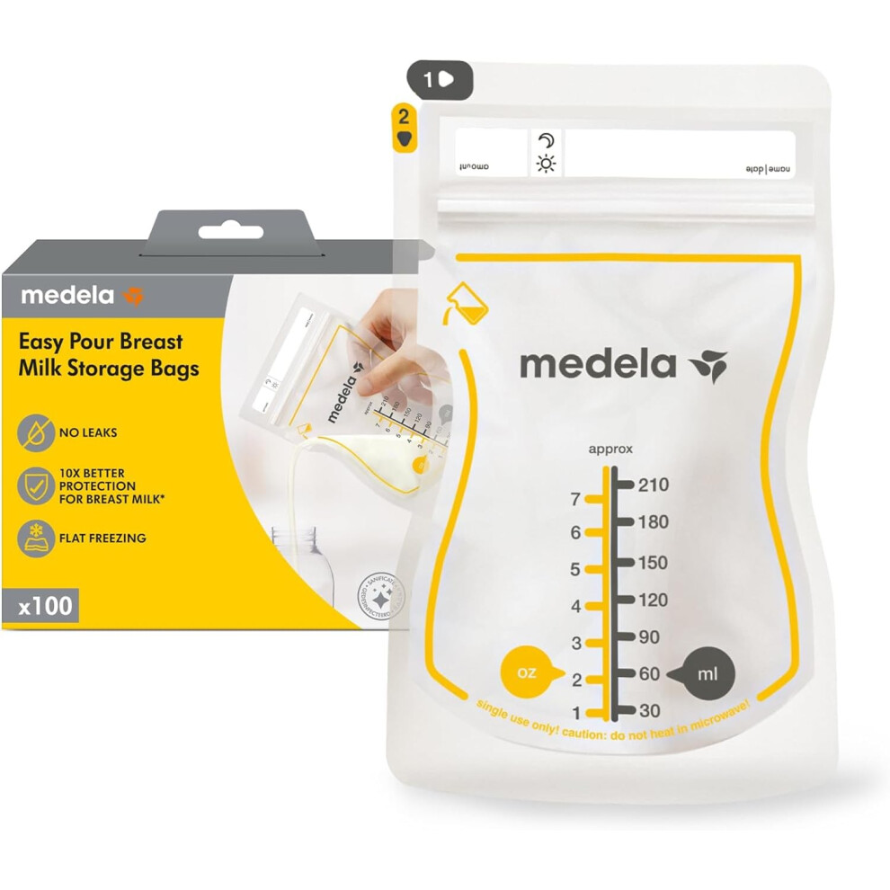 Medela Easy Pour Disposable Breastmilk Storage Bags, 210 Ml Capacity, Leakproof Design With Milk Protection, Made Without Bpa, Pack Of 50