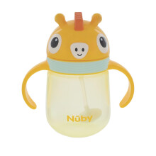 Nuby No-Spill Clik-it Silicone Straw Trainer Cup - 8 oz - 360 Weighted Straw Toddler Sippy Cup for 1+ Year Old - Giraffe