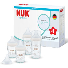 NUK Perfect Match Glass Baby Bottles Set | 0+ Months | 120ml & 230ml | Anti Colic Feeding Bottle | Temperature Control Indicator | Rainbow | 4 Count